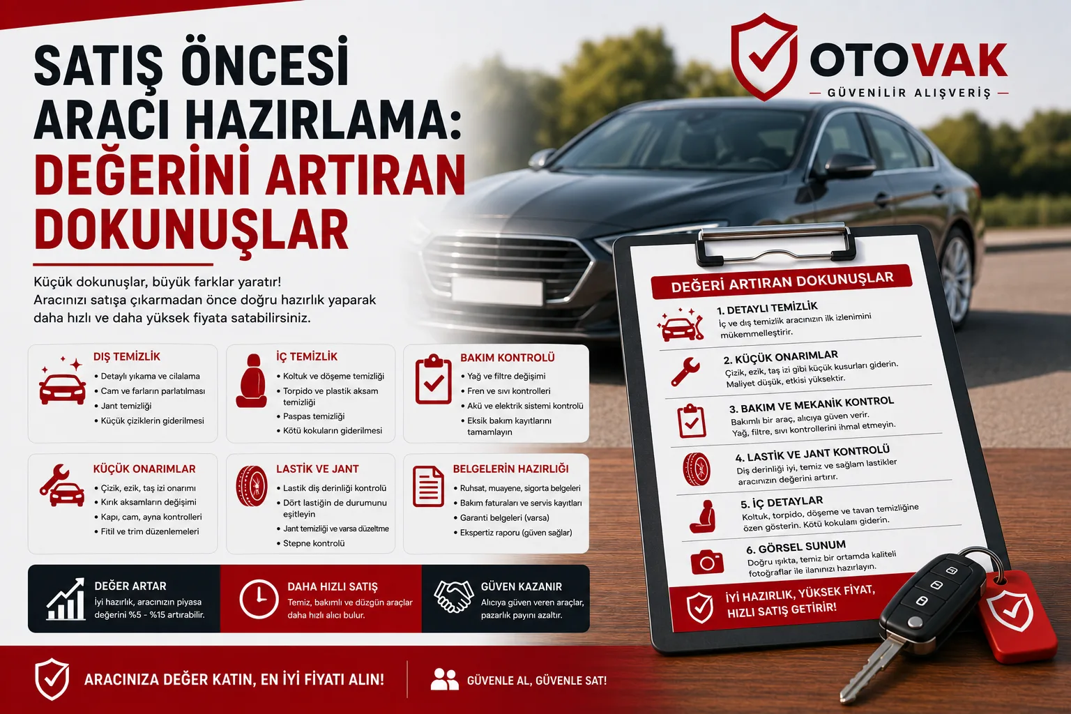 Satış öncesi aracı hazırlama: detaylı temizlik ve pasta cila sonrası ikinci el araç